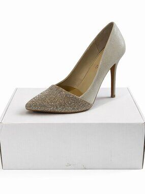 ALDO Sciortino Rhinestone Heels Champagne Pointed Toe Size 9 Elegant